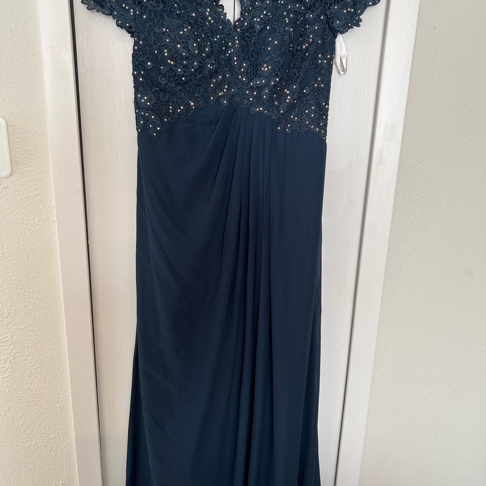 JJs House Dark Navy Dress with Intricate Lace